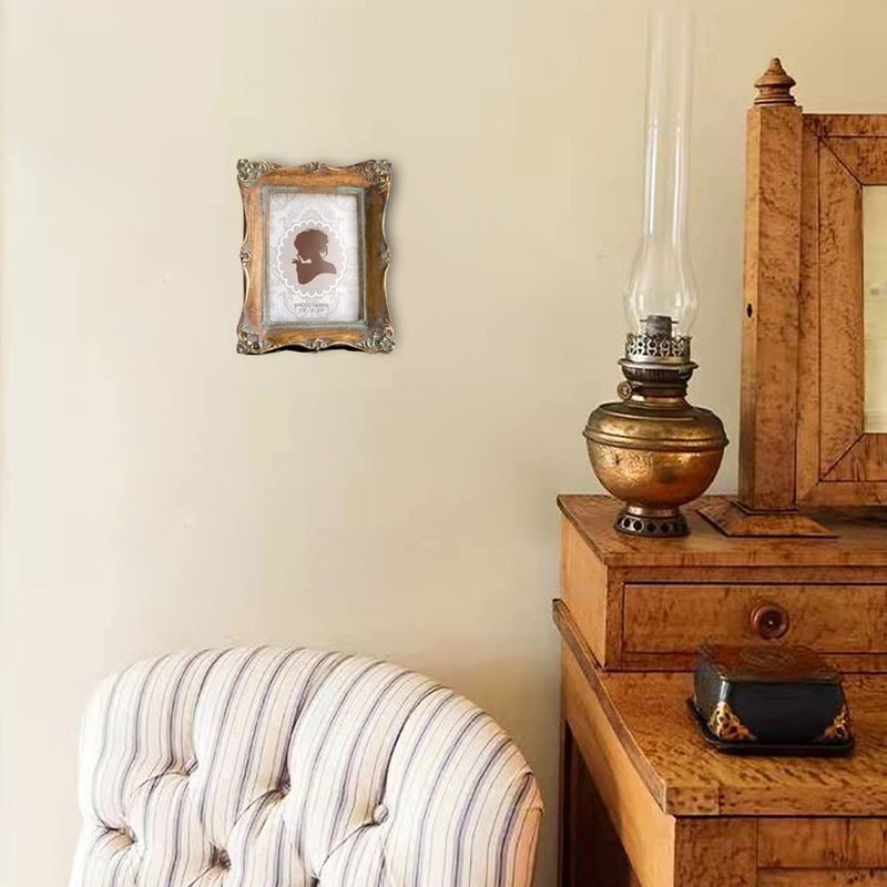 CISOO 2.5x3.5 Small Vintage Picture Frame, Antique Bronze Gold Ornate Wallet Size Photo Frame, Tabletop and Wall Display, Retro Home Decor - Image 5